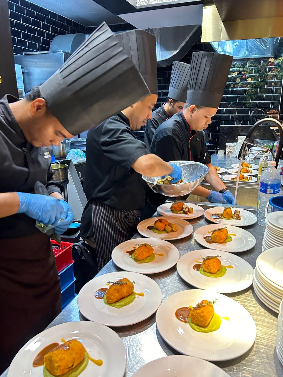 Colorful buffet catering presentation with Malaysian cuisine and finger food