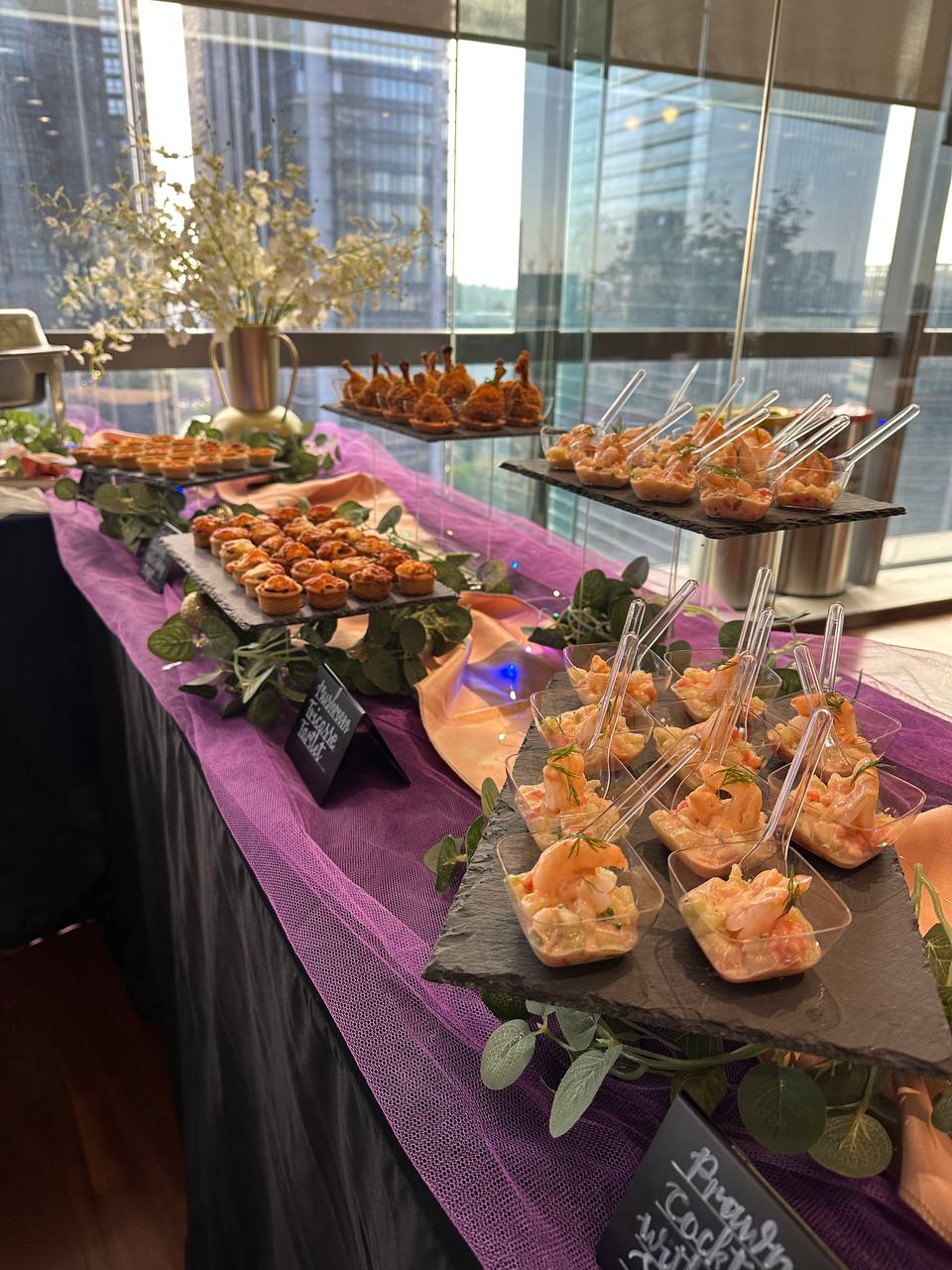 Corporate buffet catering setup with Malaysian dishes and desserts in Kuala Lumpur